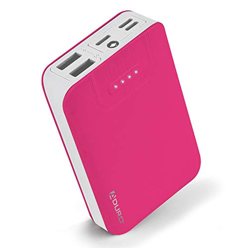 Aduro Portable Charger Power Bank 10,000mAh External Battery Pack Phone Charger for Cell Phones with Dual USB Ports for iPhone, iPad, Samsung Galaxy, Android, and USB Devices (Pink/White)