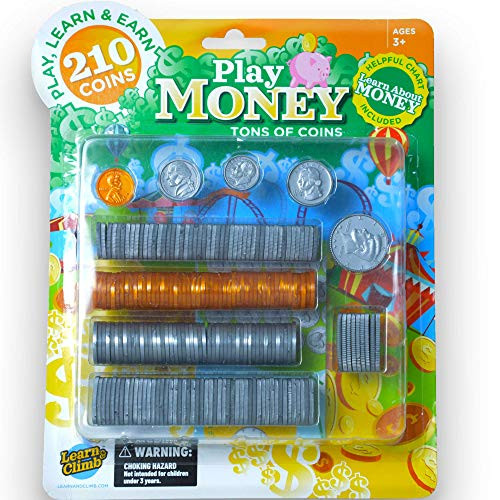 Learn & Climb Play Money Coins for Kids - 10 Half Dollars, 50 Quarters, 50 Dimes, 50 Nickels, 50 Pennies