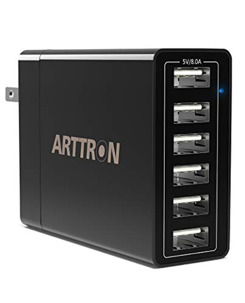 USB Wall Charger, Arttron 6-Port 40W USB Charging Station Power Adapter, for iPhone 11 Pro/XS Max/XR/X/8/7/6 Plus/SE, Ipad Pro/Air 2/Mini 4/3, Galaxy/Note/Edge, LG, HTC, Nexus, Smartphone and More