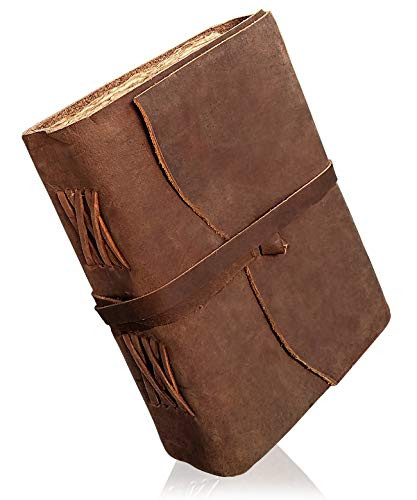 Leather Bound Journal - Handmade Antique Deckle Edge Paper - Leather Sketchbook - Book of Shadows Journal - Thick Journal - Vintage Journal for Men and Women Handbound Notebook