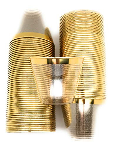 100 Gold Glitter Gold Rimmed Plastic Cups 9 oz Clear Plastic Cups Old Fashioned Tumblers | Gold Rimmed Glitter Cups Fancy Disposable Wedding Cups Elegant Party Cups with Gold Rim and Glitter