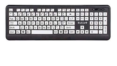 Nuklz N Large Print Full Size Wireless Computer Keyboard | High Contrast Black & White Keys | Soft Buttons for Quiet Typing & Gaming | Ideal for Visually Impaired, Beginners and Seniors | Plug & Play