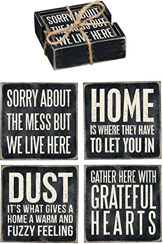 Primitives By Kathy "Home" Wood Coaster Set of 4