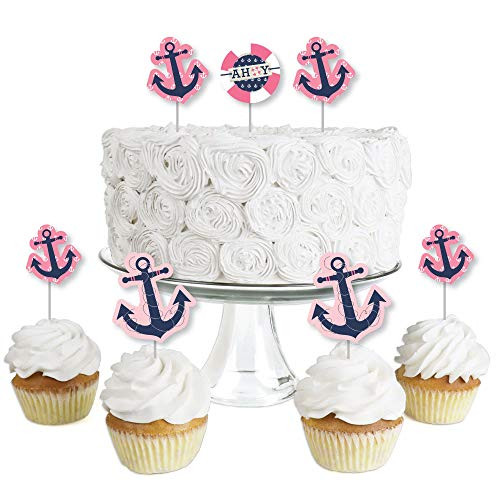 Ahoy - Nautical Girl - Dessert Cupcake Toppers - Baby Shower or Birthday Party Clear Treat Picks - Set of 24 Ahoy - Nautical Girl - Dessert Cupcake Toppers - Baby Shower or Birthday Party Clear Treat Picks - Set of 24