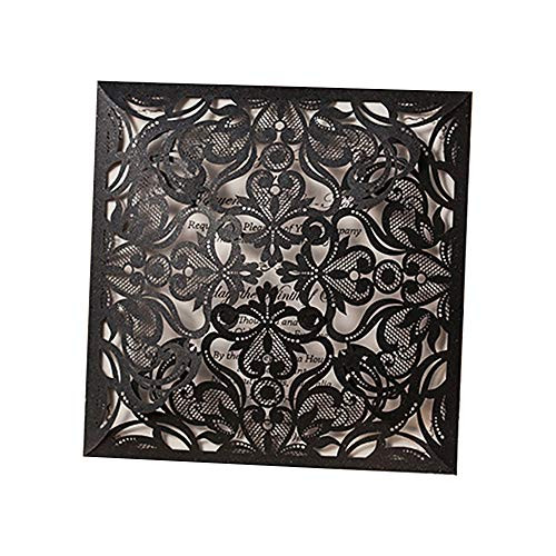 Fashmade 50 Pcs Black Wedding Invitations with envelopes Birthday Card Laser Cut Invitation Cards Bridal Shower Engagement invites Cards with RSVP and Seal