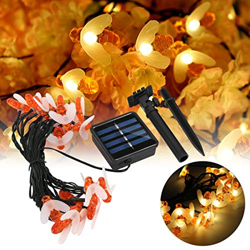 Ayunjia Solar String Lights, 20 LED Solar Bee Fairy Lights 8 Modes Copper Wire Lights Waterproof Outdoor String Lights for Garden Patio Gate Yard Party Wedding Indoor Bedroom (Warm White)