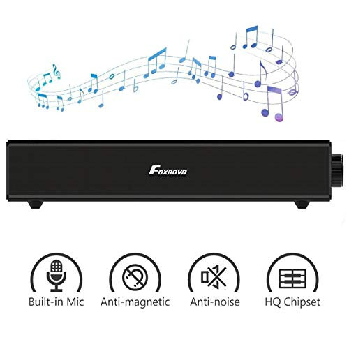Computer Speakers, Foxnovo Wireless & Wired PC Soundbar, 20W Powerful Stereo Audio USB-Powered Computer Sound Bar Speaker for PC Desktop Laptop Smartphone Tablet TV, 3.5mm Aux-in & RCA Connection
