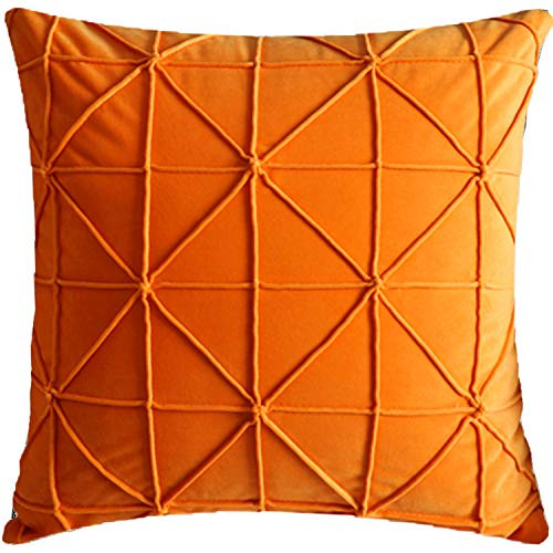 TEALP Diamond Lattice Geometric Throw Pillows for Couch, Bed, Velvet Decorative Sofa Pillow, Square Fleece Cushion Cushion Pillow, 18 x 18 Inch, 1 Removable Pillow Cover & 1 Insert, Deep Orange