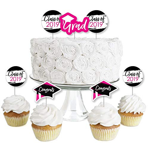 Pink Grad - Best is Yet to Come - Dessert Cupcake Toppers - Pink 2019 Graduation Party Clear Treat Picks - Set of 24