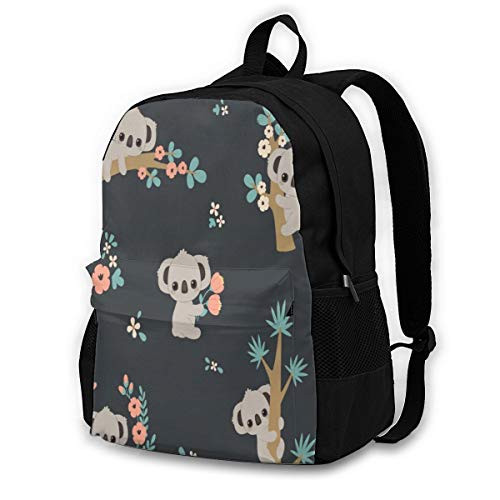 Koala and Flowers College School Backpack Computer Laptop Bag Travel Backpack Shoulder Bookbag Travel Hiking Camping Daypack