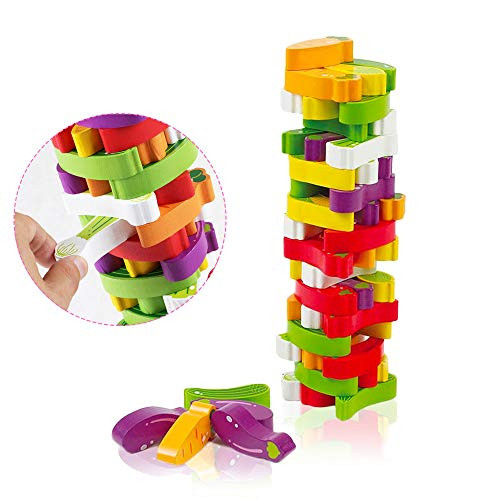 Wooden Stacking Board Games for Kids Adults Blocks Stacking Vegetables Colored Wooden Blocks Toys for Toddlers 54 Pieces Wooden Stacking Board Games for Kids Adults Blocks Stacking Vegetables Colored Wooden Blocks Toys for Toddlers 54 Pieces