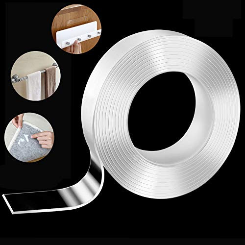 Double Sided Nano Tape (17.3FT), Transparent Gel Grip Tape Removable Sticky Tape, Clear Traceless Mounting Adhesive Tape Heavy Duty Carpet Tape for Photo Poster, Home Office Car Outdoor Decor
