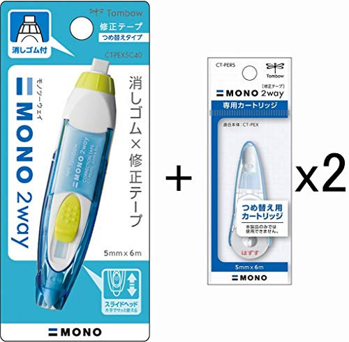 Tombow Mono 2-Way Correction Tape Blue 1-Pack+ Refill 2 Pack