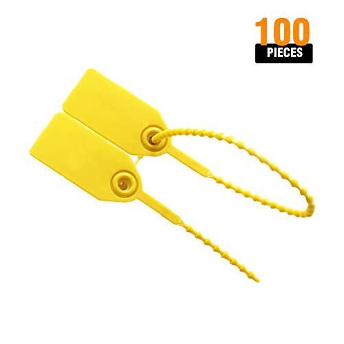 100 Pcs Yellow Tamper Seals, Security Tag Seal/Fire Seal Fastener, Pull Tite Security Tags Security Seals Tamper Tags Security Cable Ties Plastic Ties, Zip Ties for Fire Extinguishers, Luggage ect