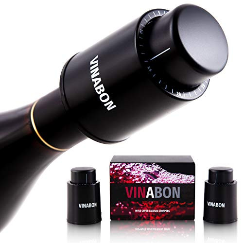 VINABON Wine Stopper Vacuum Pump [Set of 2] - Wine Stoppers Wine Corks - Wine Preserver Wine Bottle Stoppers - Vacuum Wine Pump Bottle Keeper Saver - Wine Cork Air Sealer Stopper - eBook Wine Guide