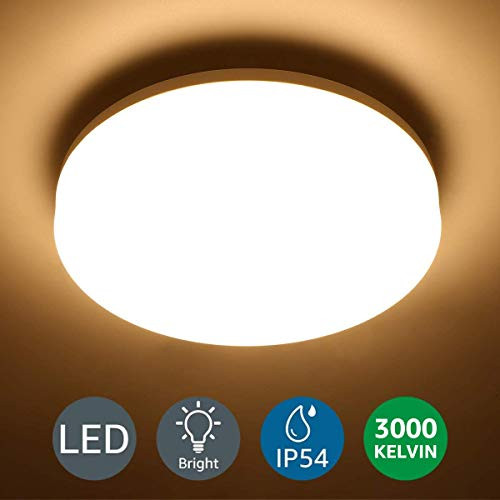 LE Flush Mount Ceiling Light Fixture Waterproof LED Ceiling Light for Bathroom Porch, 3000K Warm White 15W (100W Equivalent) 1250lm Ceiling Lamp for Kitchen, Bedroom, Closet, Hallway, Non Dimmable