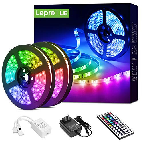 Lepro LED Strip Lights, 32.8ft RGB LED Strip Lights with 44 Keys IR Remote and 12V Power Supply, Flexible Color Changing 5050 300 LEDs Light Strips Kit for Bedroom, Home, Kitchen(2X16.4FT?