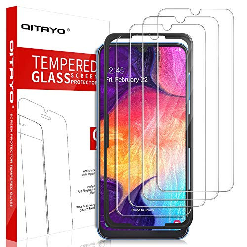 [4 Pack] QITAYO Screen Protector for Samsung Galaxy A50, HD-Clear [Bubble-Free][Case Friendly] [Alignment Frame] Tempered Glass Screen Protector Compatible with Galaxy A50