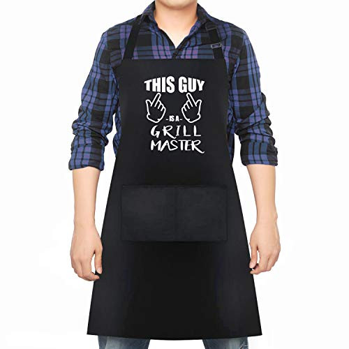 Dadidyc This Guy is a Grill Master Funny Aprons with Pockets,Adjustable Chef Apron with Pockets Cooking Kitchen Aprons for Men Black
