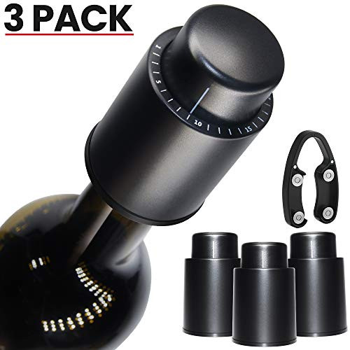 Wine saver stoppers, Reusable Wine Bottle Stopper - Vacuum Wine Preserver with Time Scale,Wine Corks Keep Fresh, Best Gifts for Wine Lovers(3 PACK)