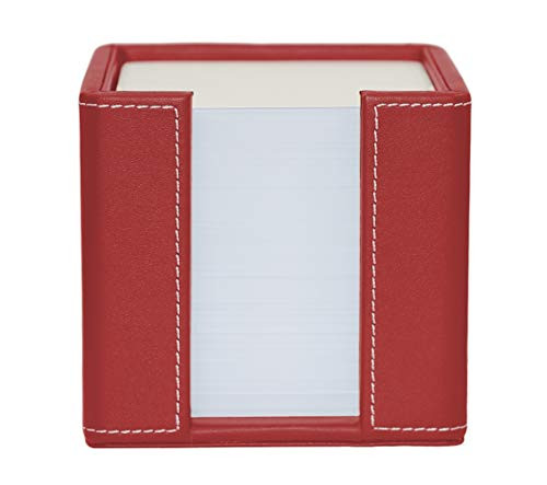 Memo Cube Holder, red, Faux Leather, Supplied with 1,000 Sheets of Paper