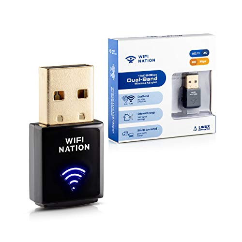 WiFi Nation WiFi Dongle Mini 802.11ac AC600 USB WiFi Adapter, chipset: Realtek RTL8811AU, Dual Band 2.4GHz or 5GHz, Windows, macOS, Linux and Linux Kali Supported, Product Model: WN-H2