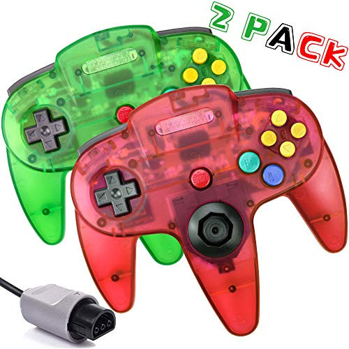 Classic N64 Controller, N64 Wired Game pad Joystick, N64 Gaming Remote Gamepad Joystick for N64 Console Video Game System (Clear Red+Clear Green)