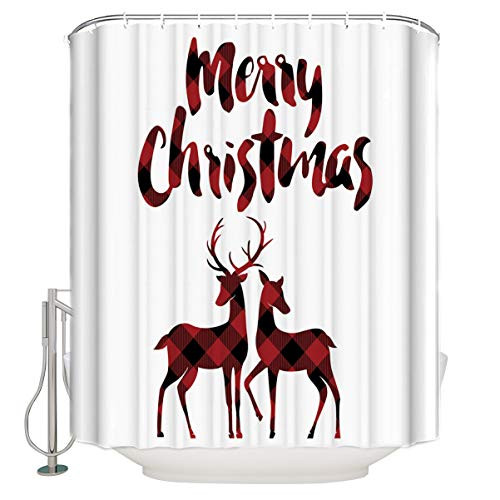 Shower Curtain Sets for Bathroom-Christams Red Black Buffalo Deer,Waterproof Polyester Fabric Decorative Bath Curtain with Hooks for Bathroom Bathtubs 72 Inches