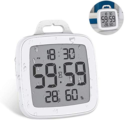 Number-one Shower Clock Digital Bathroom Countdown Clock Battery Operated Kitchen Wall Timer Clock, Waterproof for Water Spray, Large LCD Screen, Temperature Humidity Display for Shower Cooking Makeup