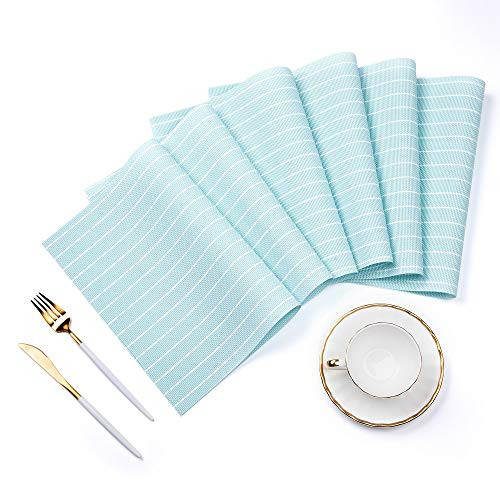 HONRICH Placemats for Dining Table Placemats Set of 6 Washable Place Mats for Kitchen Table Heat-Resistant Table Mats Non-Slip PVC Placemat (Light Blue Stripe) HONRICH Placemats for Dining Table Placemats Set of 6 Washable Place Mats for Kitchen Table Heat-Resistant Table Mats Non-Slip PVC Placemat (Light Blue Stripe)