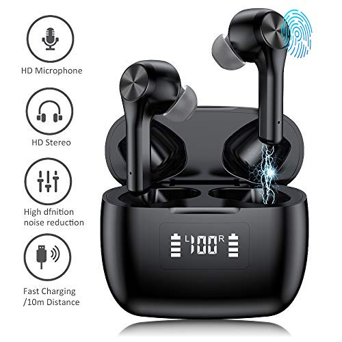 Bluetooth 5.0 Wireless Earbuds with Wireless Charging Case Waterproof TWS Stereo Headphones in Ear Built in Mic Headset Premium Sound with Deep Bass for Sport