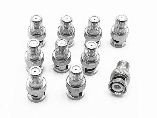 XJS 10 Pcs F Female to BNC Male Coax RF Connector RG6 RG59 Cable Adapter
