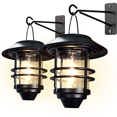 Otdair Solar Wall Lantern Outdoor, 2 Pcs Glass Solar Hanging Lantern Light Waterproof Solar Wall Sconce Light Fixture Wall Mount Solar Outdoor Wall Lights Decorative for Front Porch, Patio and Yard