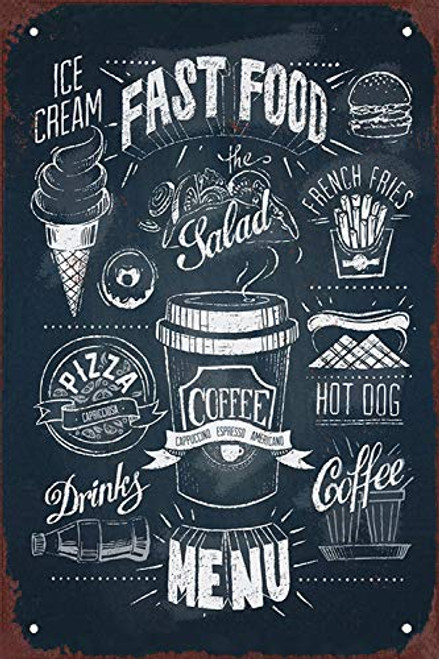Tin Signs 8x12 inches, FAST FOOD MENU, Bar Pub Garage Diner Cafe Home Wall Decor Art Tin Signs Vintage Tin Signs 8x12 inches, FAST FOOD MENU, Bar Pub Garage Diner Cafe Home Wall Decor Art Tin Signs Vintage
