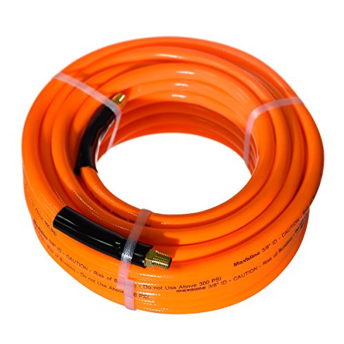 3/8in. x 100ft PVC Air Compressor Hose,Non-Kinking, 300 PSI with 1/4Inch MNPT Brass Ends, Lightweight Hoses, Extreme All-Weather Flexibility Orange
