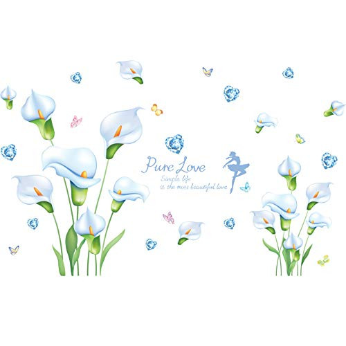 Removable Nordic Green Plants Fresh Leaves Wall Decals Cartoon Cactus Green Plants Nursery Decor Leaf Wall Stickers DIY Sticker for Home Living Room Bedroom Office (Blue Calla)