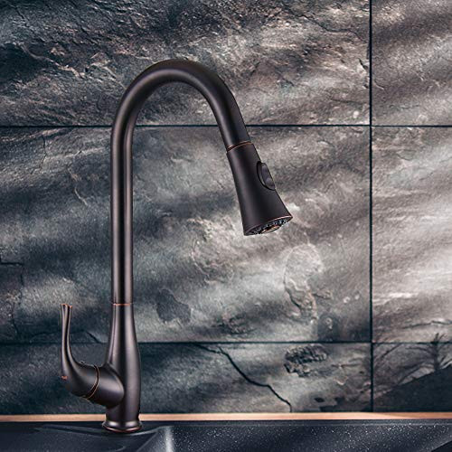Oil Rubbed Bronze Kitchen Faucet with Pull Down Sprayer, KOPAIS Single Handle High Arc Kitchen Sink Faucet with Sprayer, Single Lever Deck Mounted Pull Out Black Kitchen Faucet, cUPC Certificaction