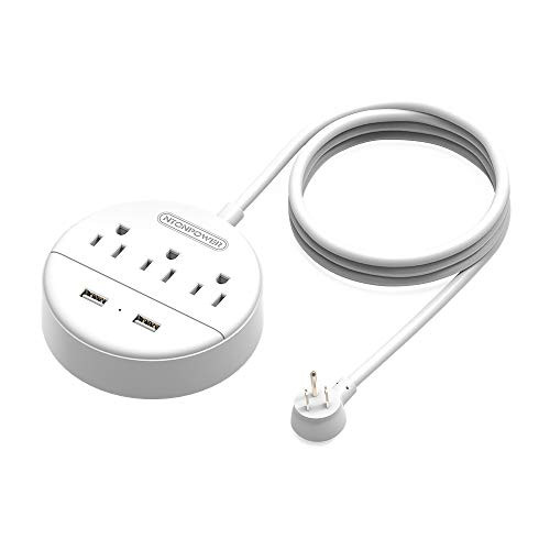 Power Strip with USB, NTONPOWER Travel Power Strip Flat Plug, 9.8 ft Extra Long Extension Cord, 3 Outlet 2 USB Desktop Charging Station Wall Mount for Home, Dorm Room, Office and Cruise Ship, White