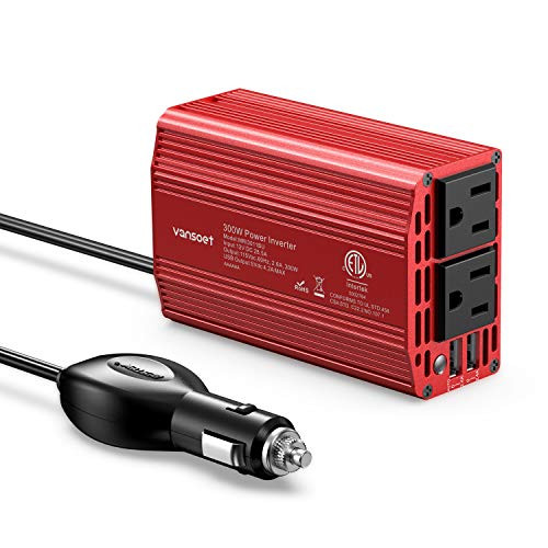 vansoet 300W Power Inverter DC 12V to 110V AC Car Inverter with 4.2A Dual USB Car Adapter (Red)