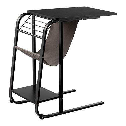 DOEWORKS Side Overbed Table, Black Laptop Desk with Storage, Mobile End Tble, Tary Side Magazine Table