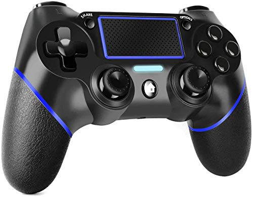 PS4 Controller Wireless Gamepad for Playstation 4 with Motion Motors and Audio Function, Mini LED Indicator, USB Cable(Black&Blue)