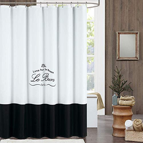 SDLIVING Le Bain Polyester Fabric Shower Curtain,Printed White and Black Shower Curtains for Bathroom, Waterproof Bathroom Curtains,72" W x 72" H