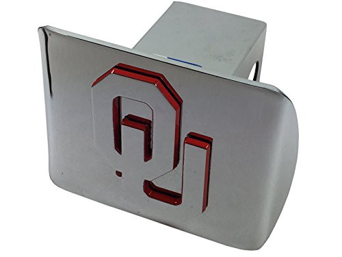 University of Oklahoma METAL emblem (chrome with crimson trim) on chrome METAL Hitch Cover