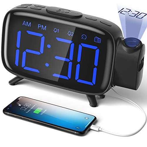 ELEHOT Projection Alarm Clock Radio Alarm Clock Digital Clock with Power Adapter Alarm Clocks for Bedrooms