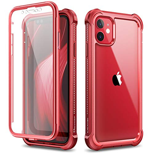 Dexnor iPhone 11 Case with Screen Protector Clear Rugged 360 Full Body Protective Shockproof Hard Back Defender Dual Layer Heavy Duty Bumper Cover Case for iPhone 11 6.1" - Red