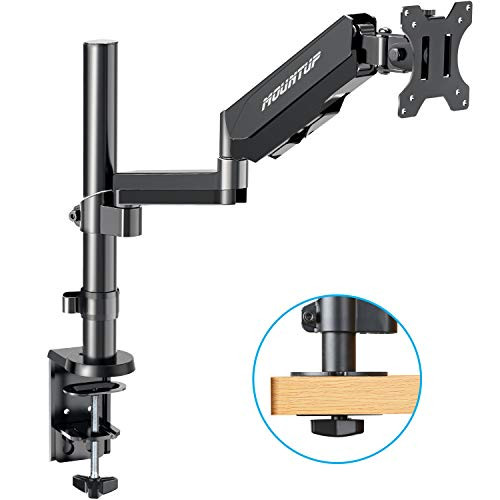 MOUNTUP Single Monitor Mount Stand - Height Adjustable Monitor Arm with Gas Spring, Monitor Desk Mount for 17 to 32 Inch Computer Screens with Clamp Mount, Grommet Base, VESA 75x75mm 100x100mm