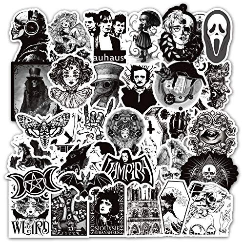 Gothic Laptop Stickers for Water Bottles Black White Vinyl Waterproof Decal for Skateboard,Computer,Phone, Hydroflask, Car,Notebook,Hippie,Retro Skull, Horror, Punk Stickers for Teens Girls Kids