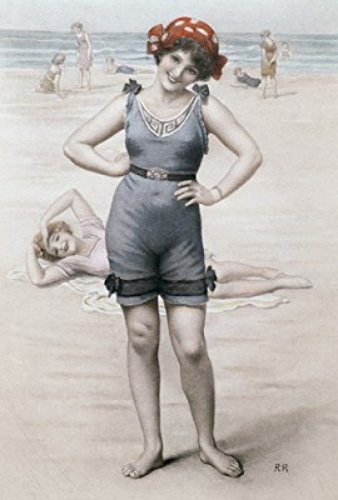 Posterazzi Woman on the Beach Nostalgia Cards Color Lithograph Poster Print, (18 x 24)