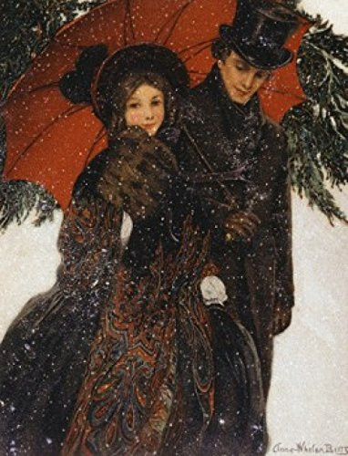 Posterazzi Couple Walking Through the Snow c.1900 Nostalgia Cards Color Lithograph Poster Print, (18 x 24)