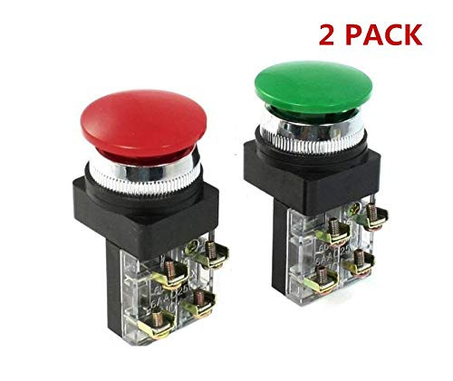 Momentary Mushroom Button Switch?Red Green AC 250V 6A DPST 30mm Momentary Mushroom Head Push Button Switch.
